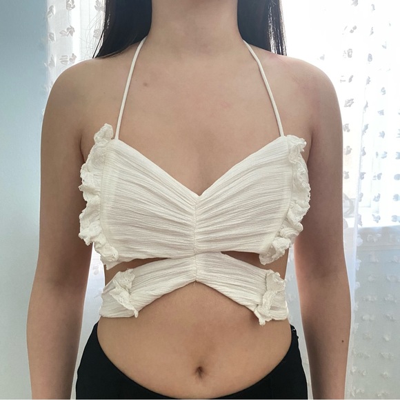 Free People Endless Summer Fly Away Halter Cropped Top in White Women's Size XS - Picture 6 of 15